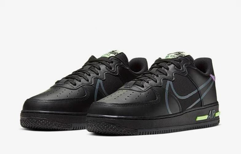 Men's Air Force 1 React Black Violet Star Barely Volt Shoes
