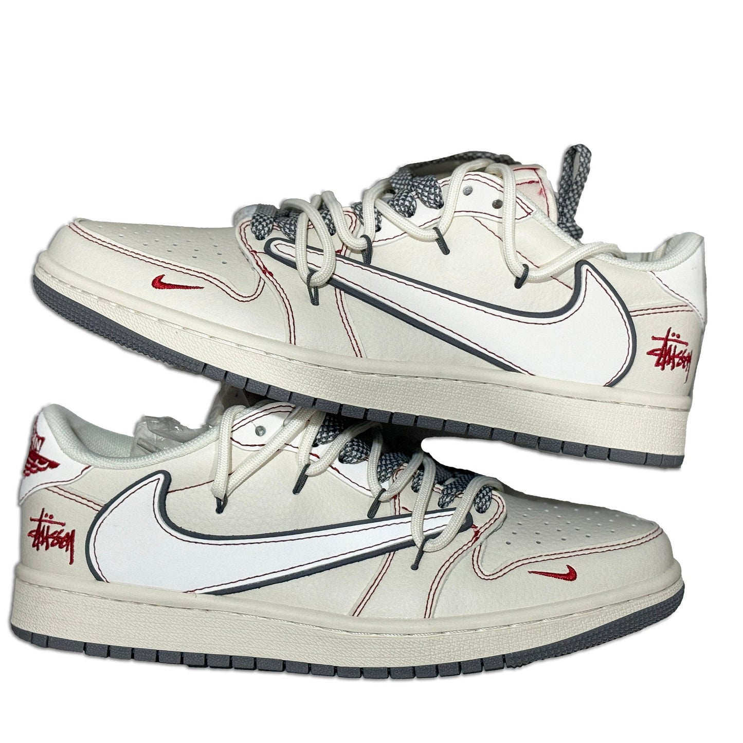 Men's Air Jordan 1 Low x Stussy Red Stitching Drawstring Shoes