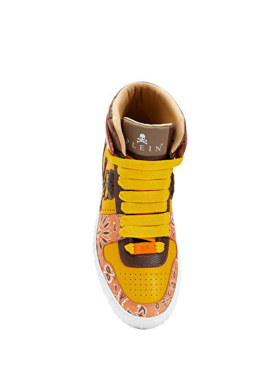 Philipp Plein Orange Scarf Patterned Men's Ankle High Sneaker