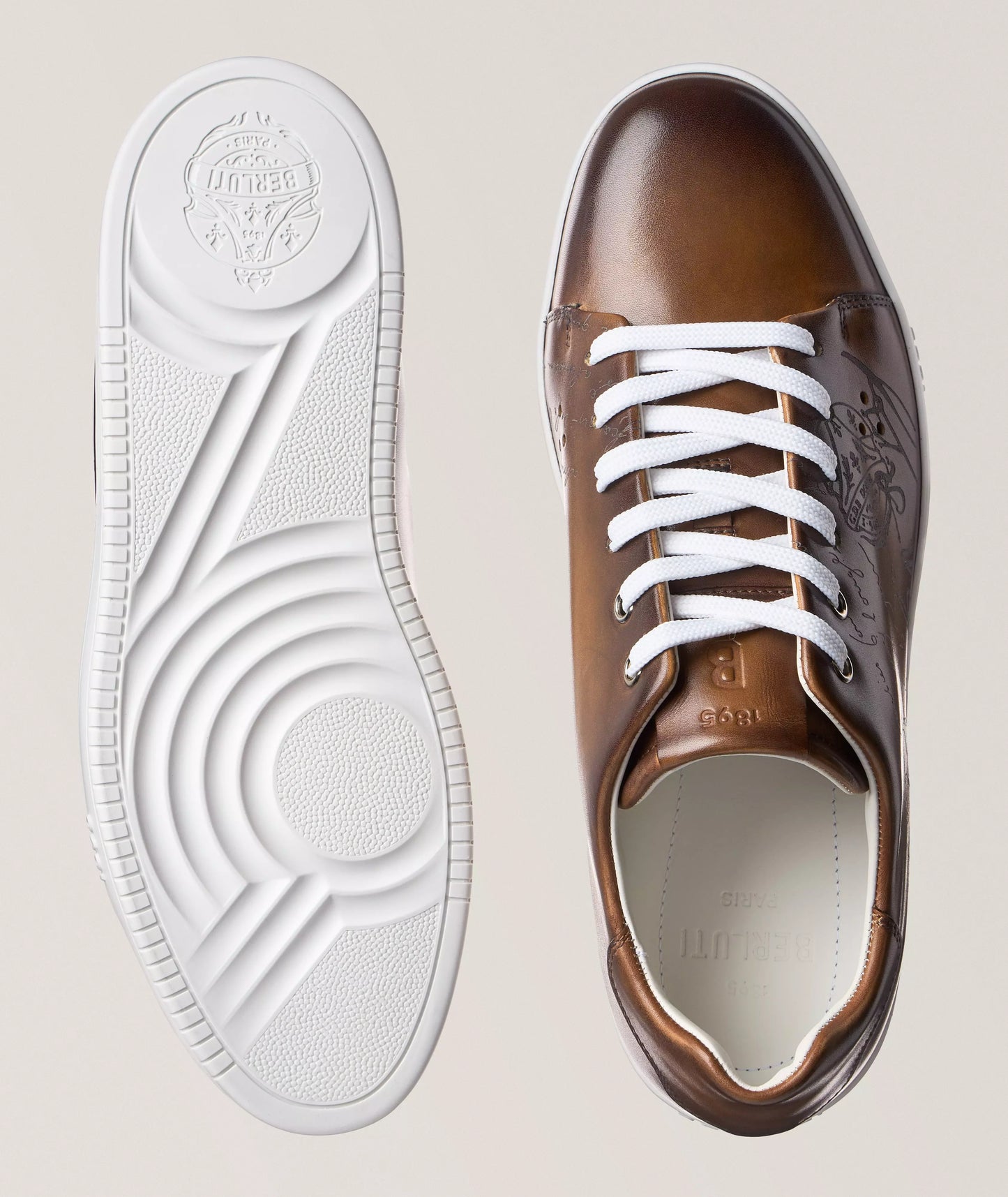 Men's Berluti Playtime Scritto Venezia Leather Brown Sneakers