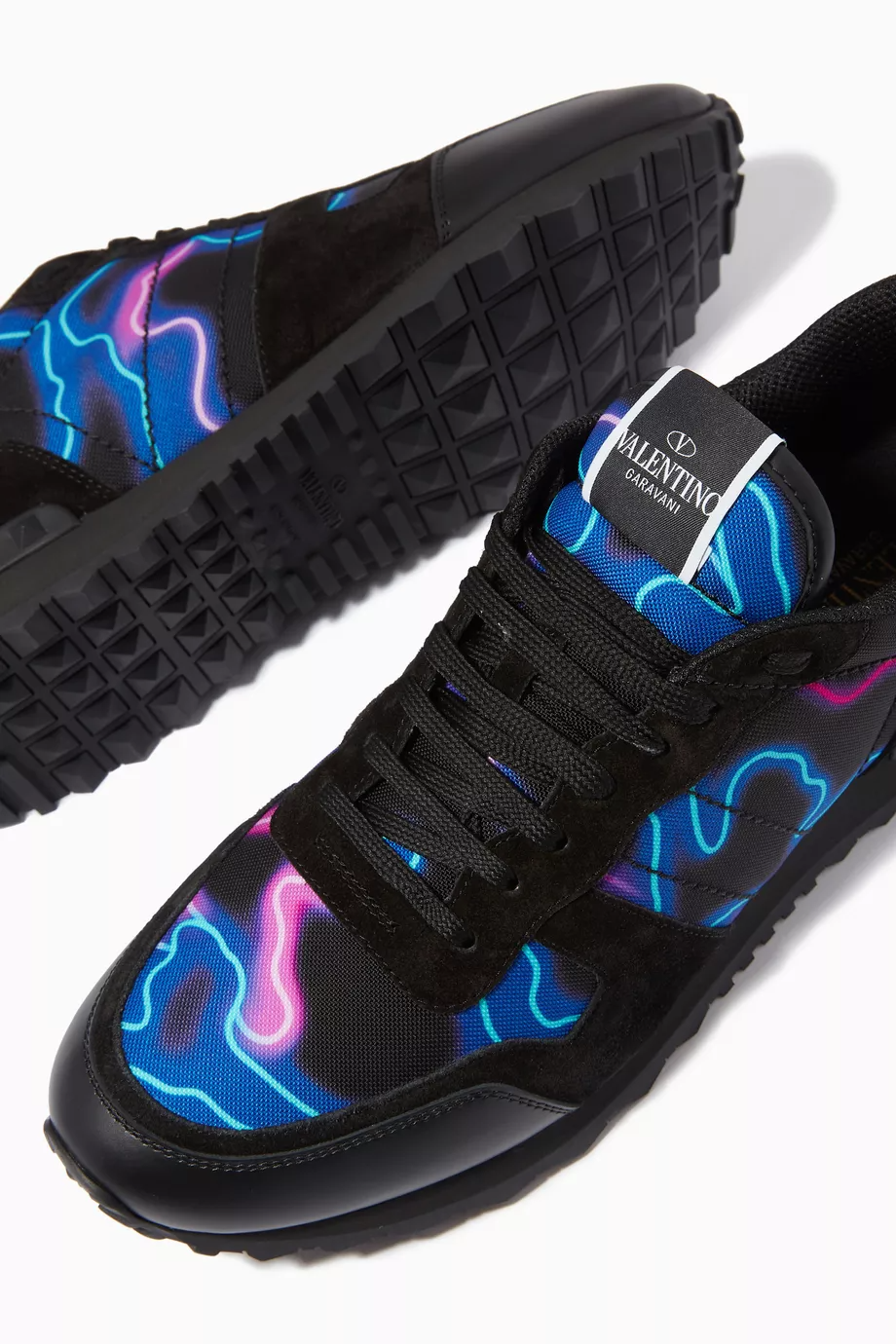 Men's Valentino Camo Rock Runners Neon Sneakers