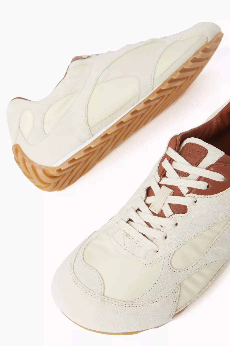 Men’s Bottega Veneta Orbit Flash Suede-Trimmed White Sneakers