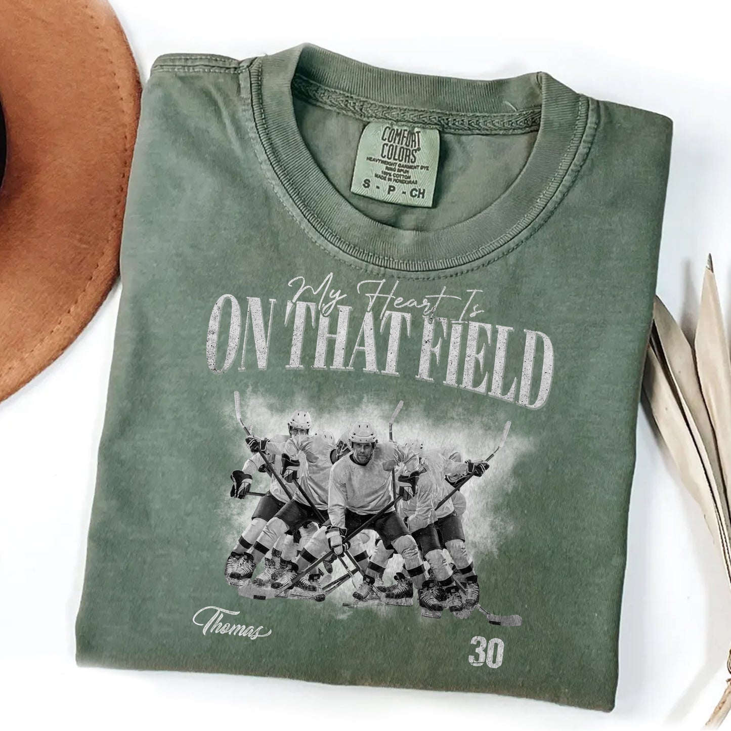 Custom Photo My Heart Is On That Field Retro Vintage Portrait Comfort Shirt