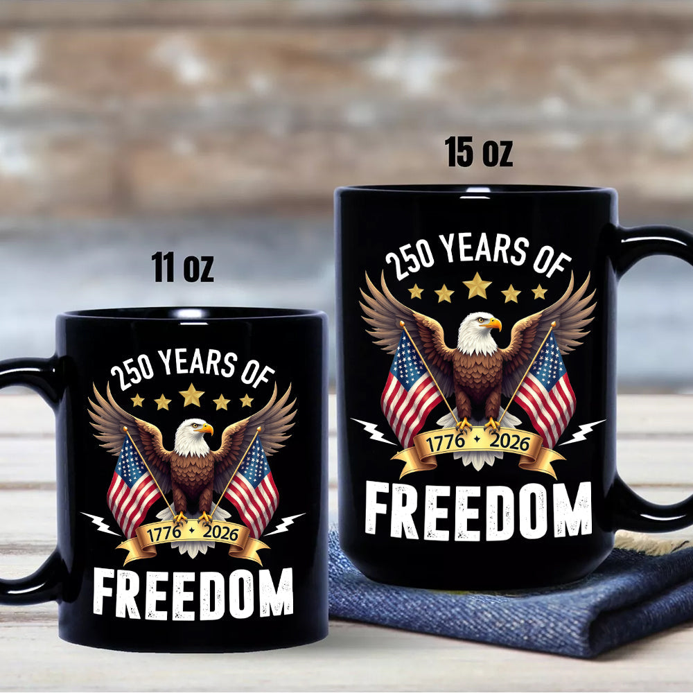 America Eagles 250 Years Of Freedom Black Mug