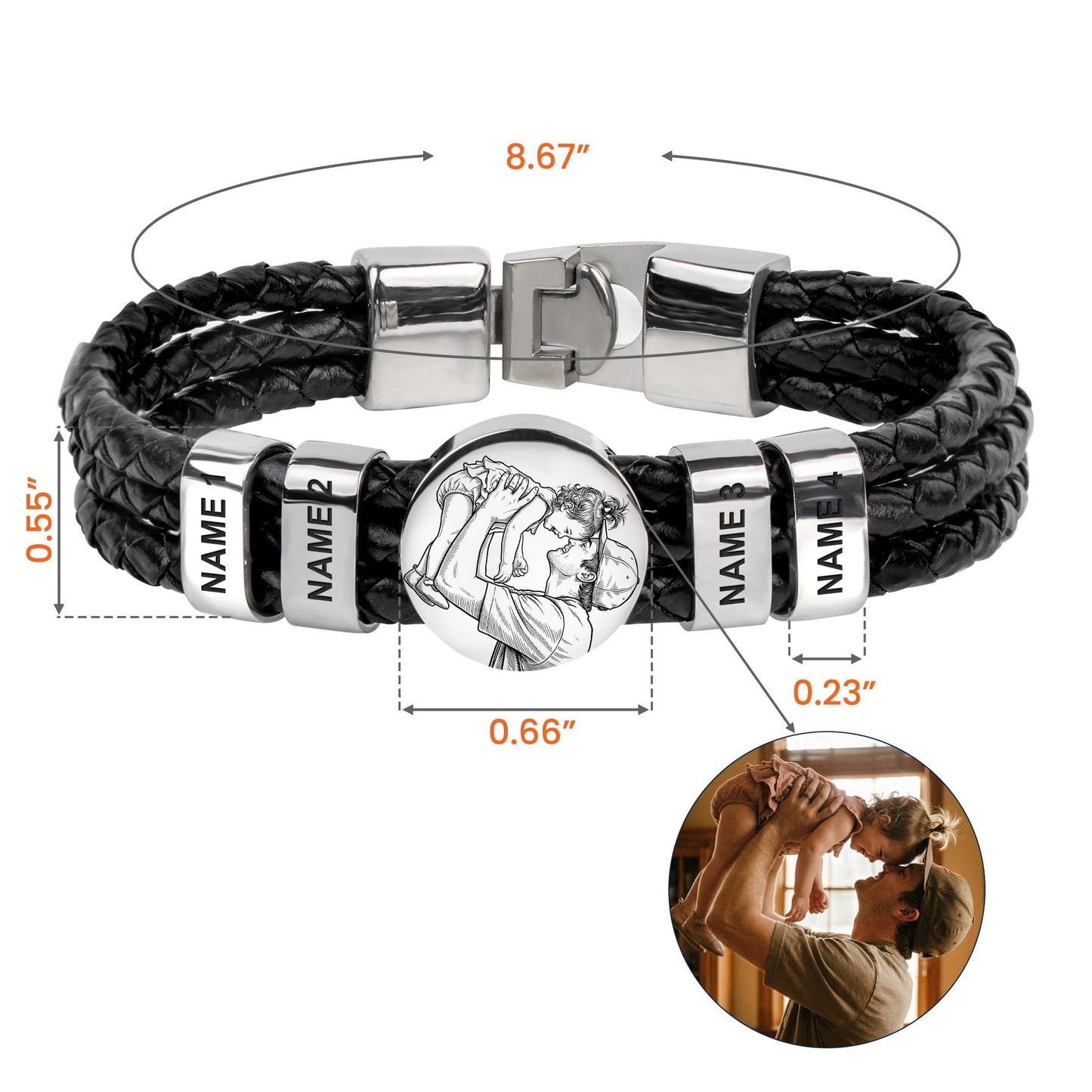 Custom Photo Sketch Line Art Father's Day Gift For Dad, New Dad, Husband - Personalized Bracelet