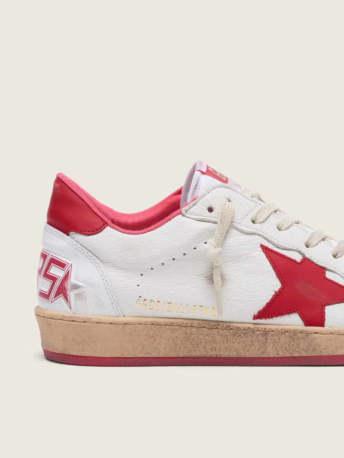 Men's Golden Goose Ball Star Gold Laminated White Red Sneakers