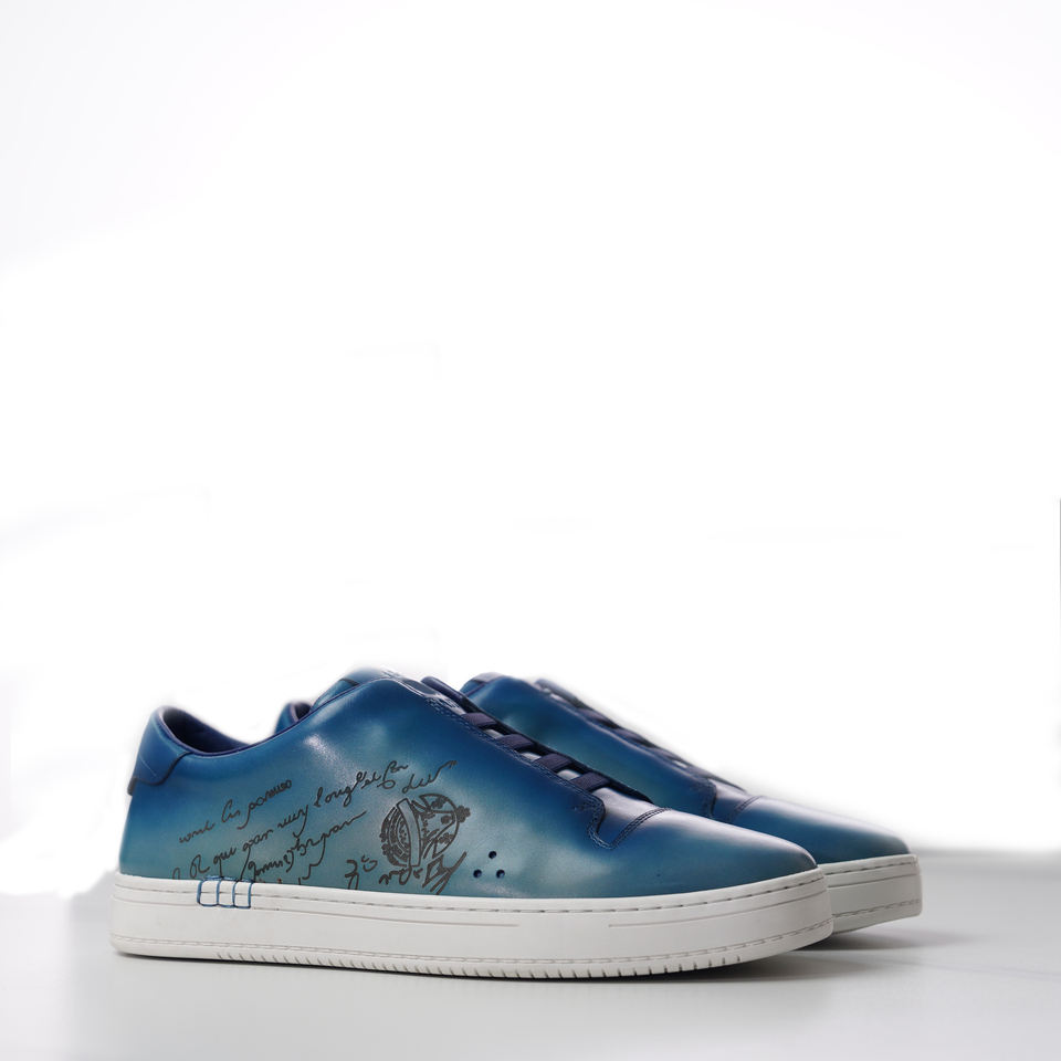 Men's Berluti Playtime Scritto Venezia Leather Blue Sneakers