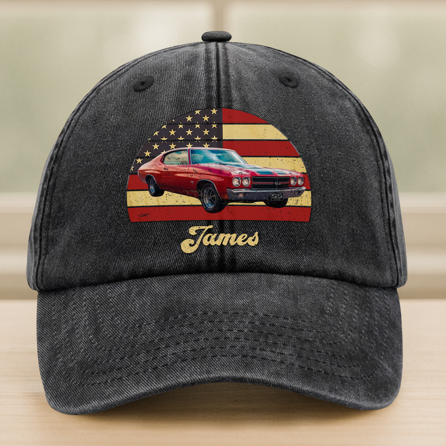 Custom Photo Vintage Retro Car Washed Denim Baseball Cap