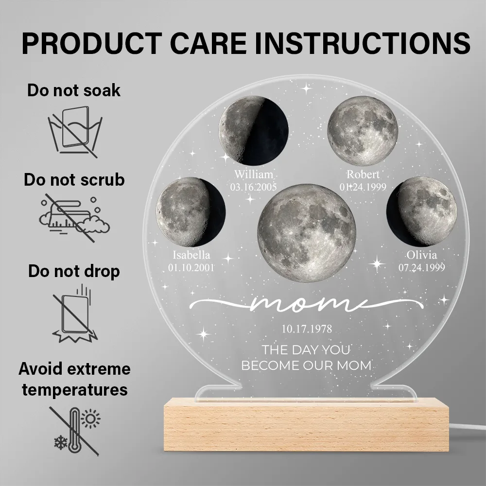 Moon Phase We Love You To The Moon And Back - Personalized 3D Led Light Wooden Base