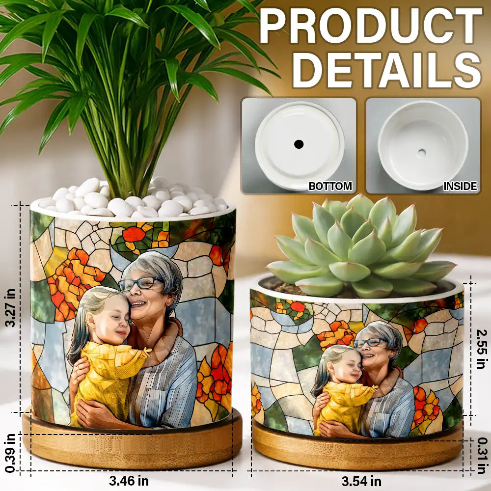 Custom Photo Stained Glass Portrait Mom Grandma Parents Family - Personalized Ceramic Plant Pot