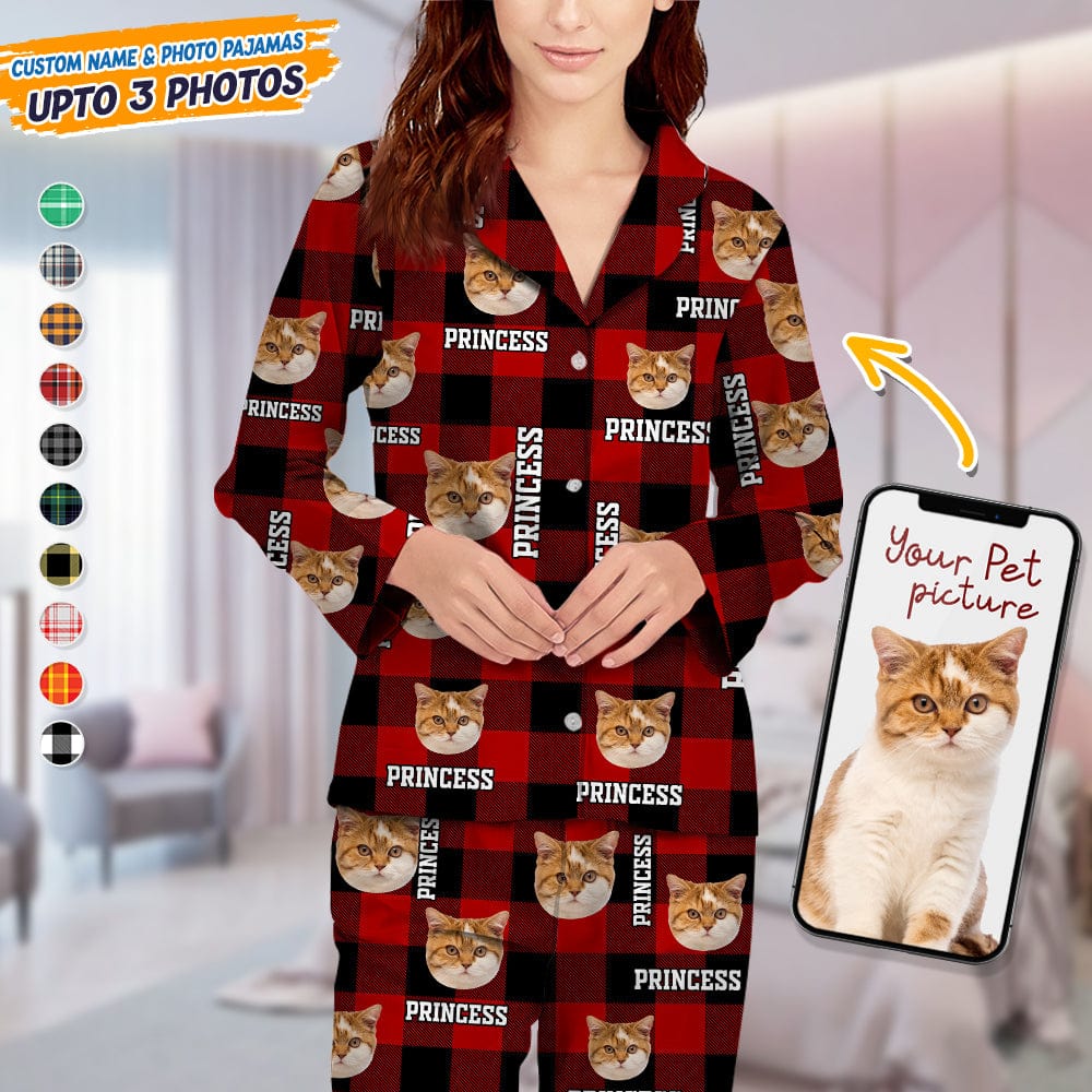 Custom Photo Name Dog Cat Flannel Pajamas