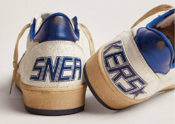 Men's Golden Goose Ball Star Gold Laminated White Blue Sneakers