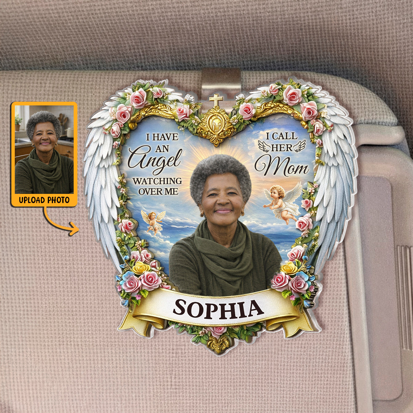 Custom Photo I Have An Angel Watching Over Me - Personalized Car Visor Clip - Meaningful Gift For Mom, Grandma