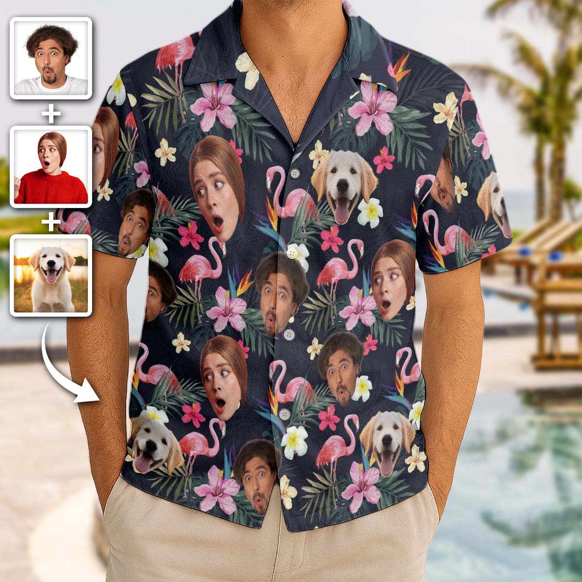 Custom Photo With Beloved Ones Flamingo Theme - Personalized Customized Hawaiian Shirt