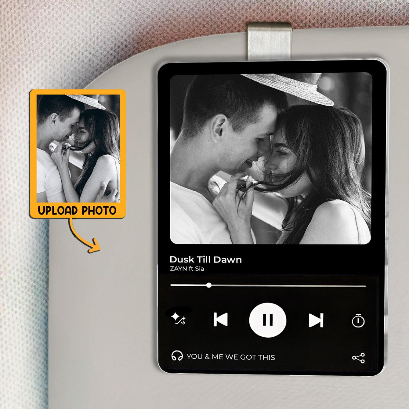 Custom Music Photo Couple Custom Photo - Personalized Car Visor Clip - Special Gift For Couple, Him, Her