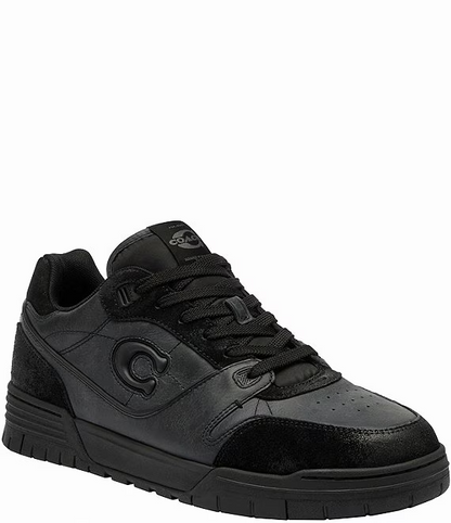 Men's COACH SoHo Leather Lace-Up Casual Black Sneakers