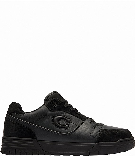 Men's COACH SoHo Leather Lace-Up Casual Black Sneakers