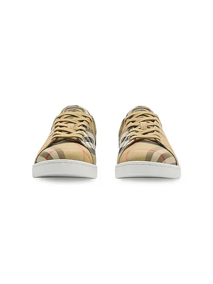 Men’s Burberry Men’s White Leather Sand Ip Check Sneakers