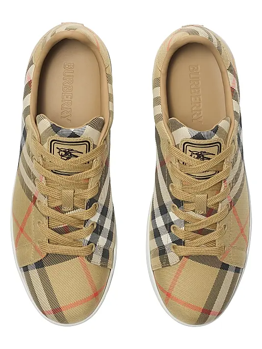 Men’s Burberry Men’s White Leather Sand Ip Check Sneakers