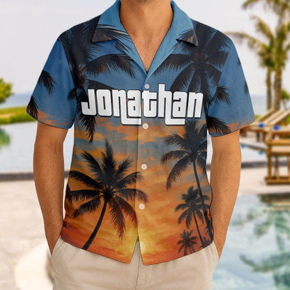 Custom Photo Sunset Tropical  - Personalized Customized Hawaiian shirt