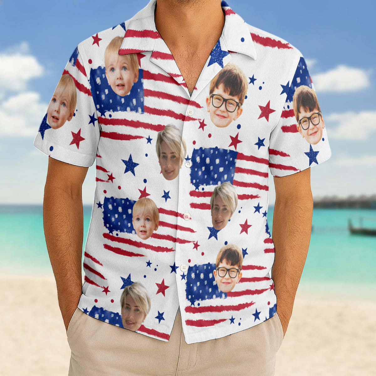 Custom Photo With Beloved Ones American Theme - Personalized Customized Hawaiian shirt