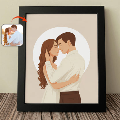 Custom Couple Portrait Photo With Drawing Style Poster Picture Frame