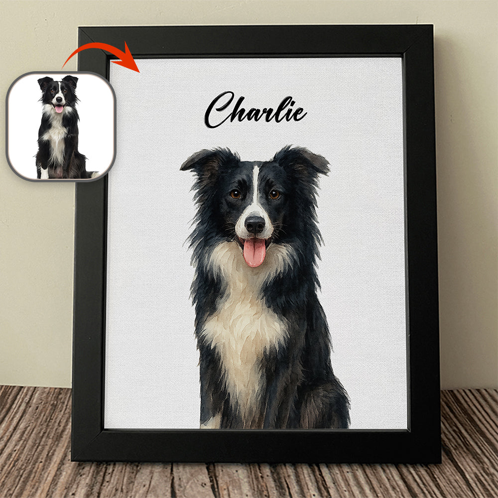 Custom Pet Portrait Photo With Watercolor Style Poster Picture Frame