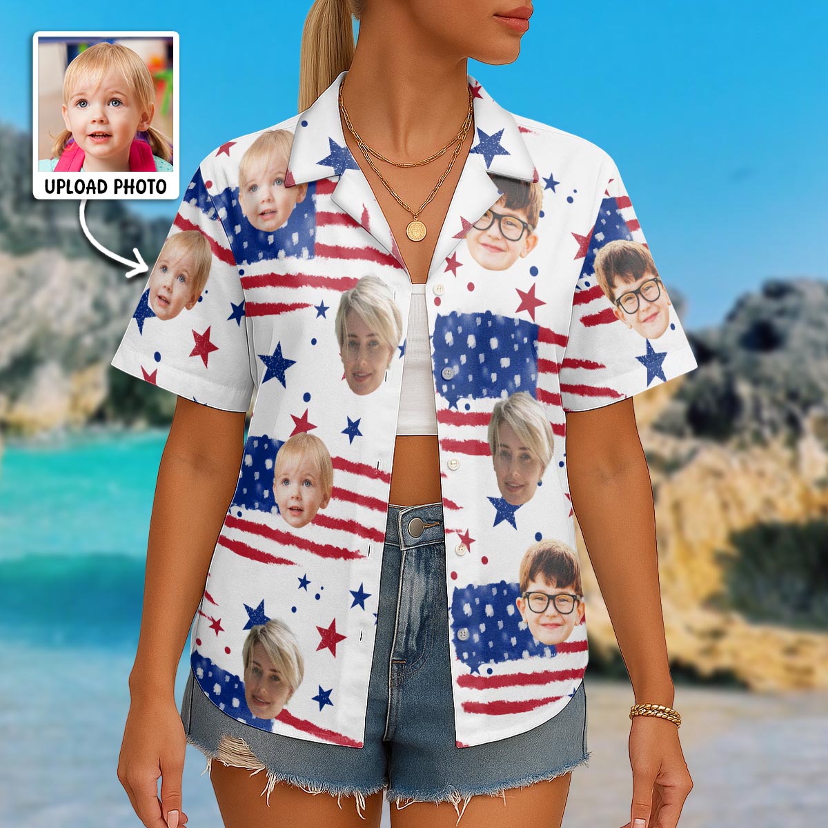 Custom Photo With Beloved Ones American Theme - Personalized Customized Hawaiian shirt