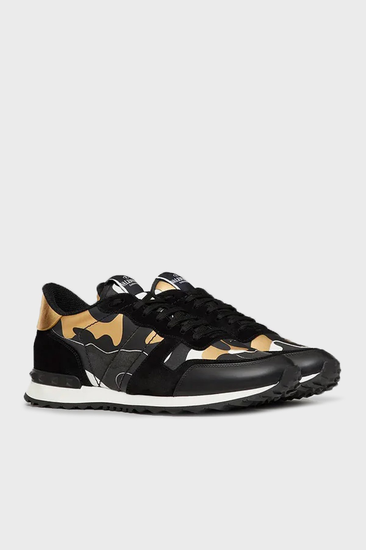 Men's Valentino Camo Rock Runners Black Gold Sneakers
