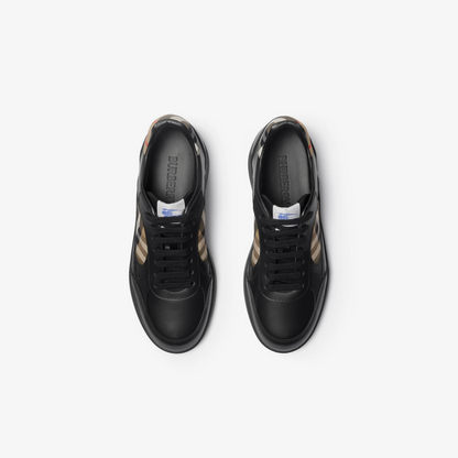 Men’s Burberry Leather Check Terrace Black Sand Sneakers