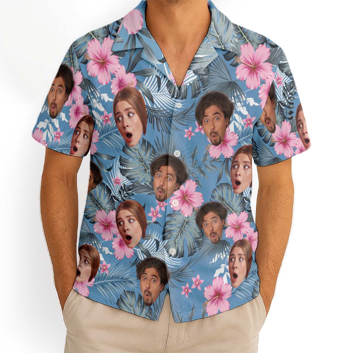 Custom Photo With Beloved Ones Flamingo Theme - Personalized Customized Hawaiian Shirt