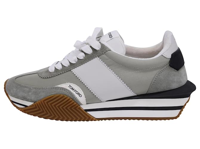 Men's Tom Ford James Mixed Media Low Top Grey Sneakers