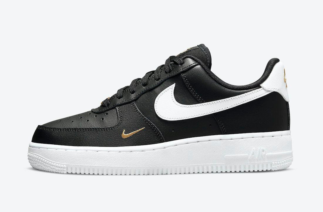 Men's Air Force 1 Gold Mini Swooshes Black Shoes