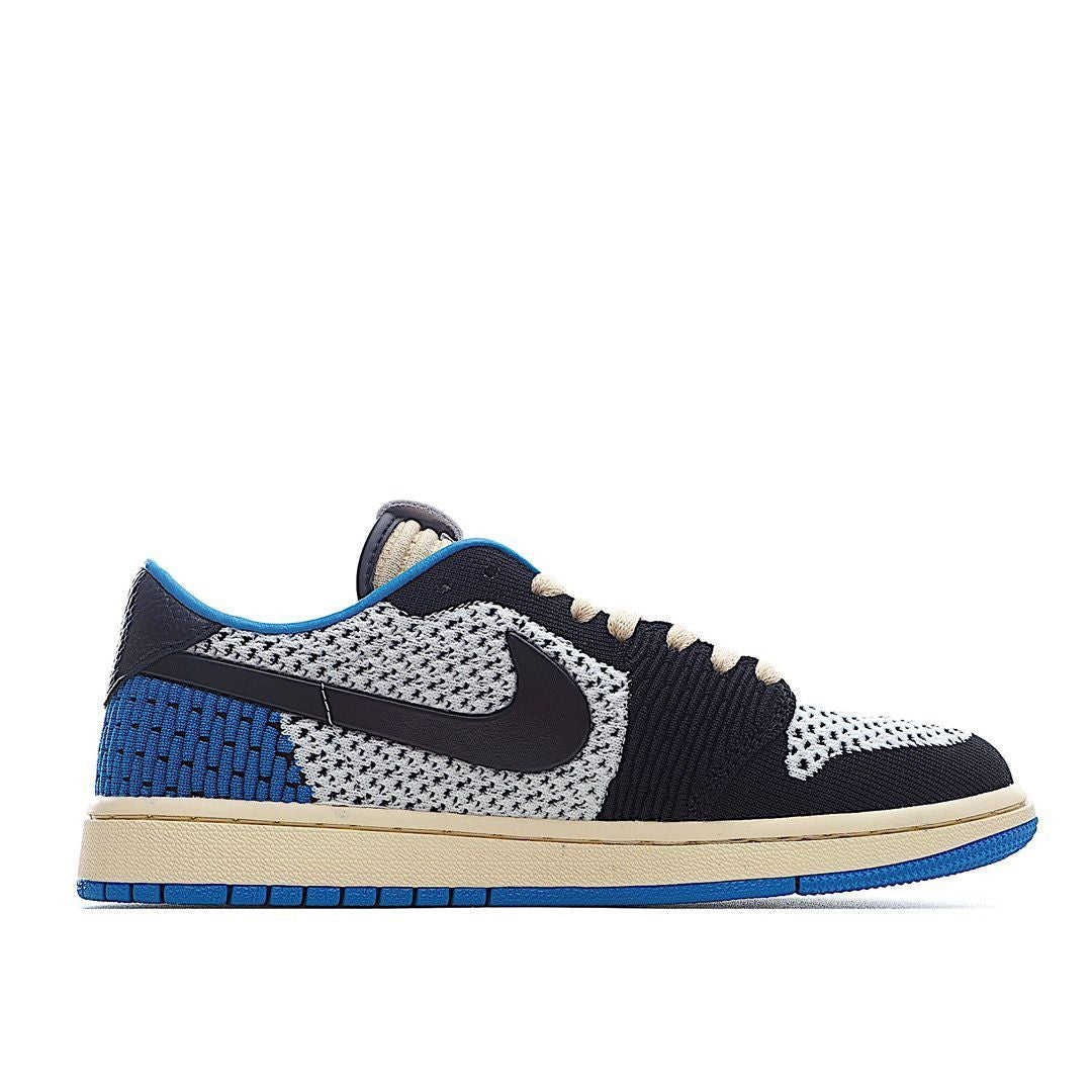 Men's Air Jordan 1 Low Flyknit x Travis Scott Blue Shoes