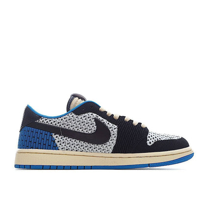 Men's Air Jordan 1 Low Flyknit x Travis Scott Blue Shoes