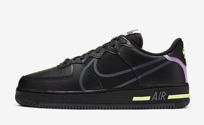 Men's Air Force 1 React Black Violet Star Barely Volt Shoes