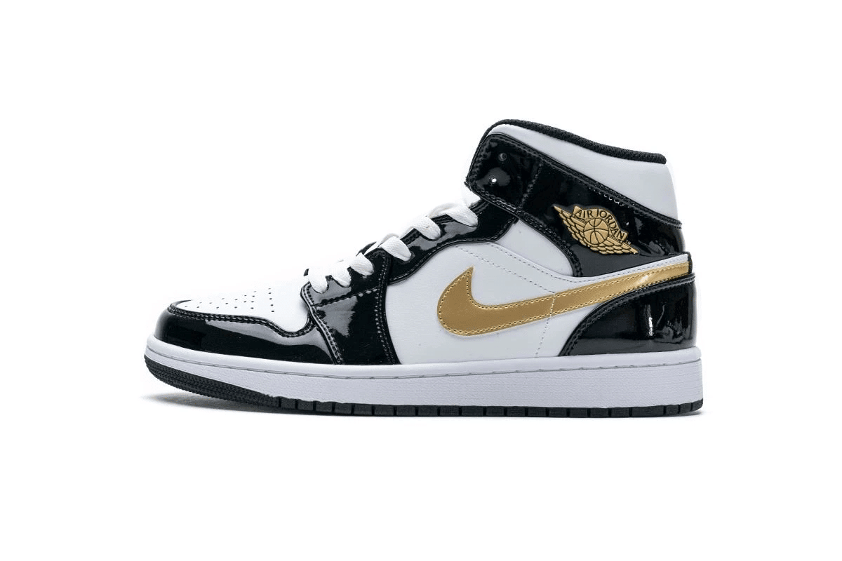 Men's Air Jordan 1 Mid Gold Patent Leather Shoes
