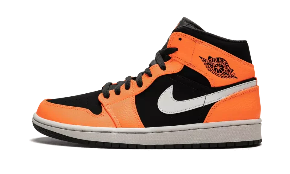 Men's Air Jordan 1 Mid Black Cone Light Bone Orange Shoes