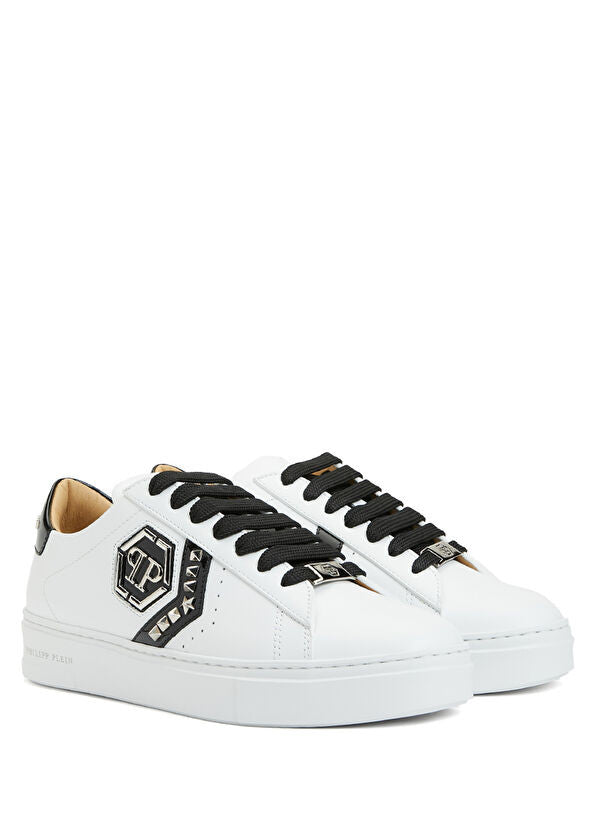 Philipp Plein Lo-Top Arrow Force Men's Leather Sneaker In Black and White