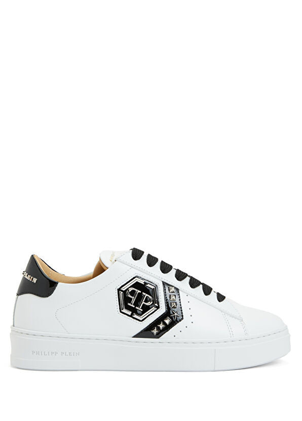Philipp Plein Lo-Top Arrow Force Men's Leather Sneaker In Black and White