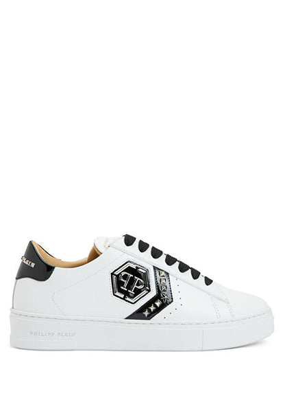 Philipp Plein Lo-Top Arrow Force Men's Leather Sneaker In Black and White