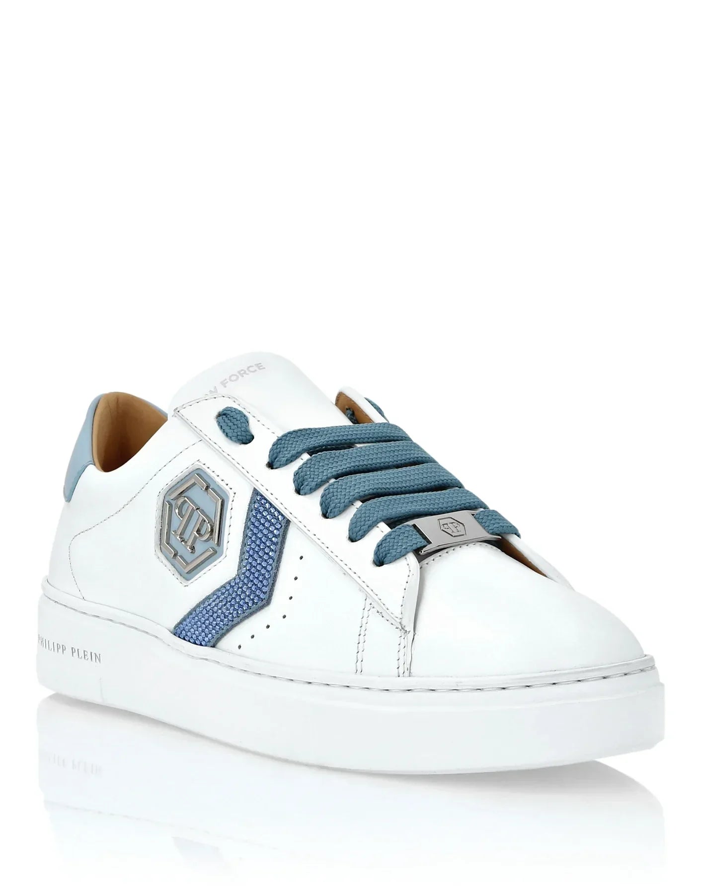 Philipp Plein Lo-Top Arrow Force Men's Leather Sneaker In Blue White
