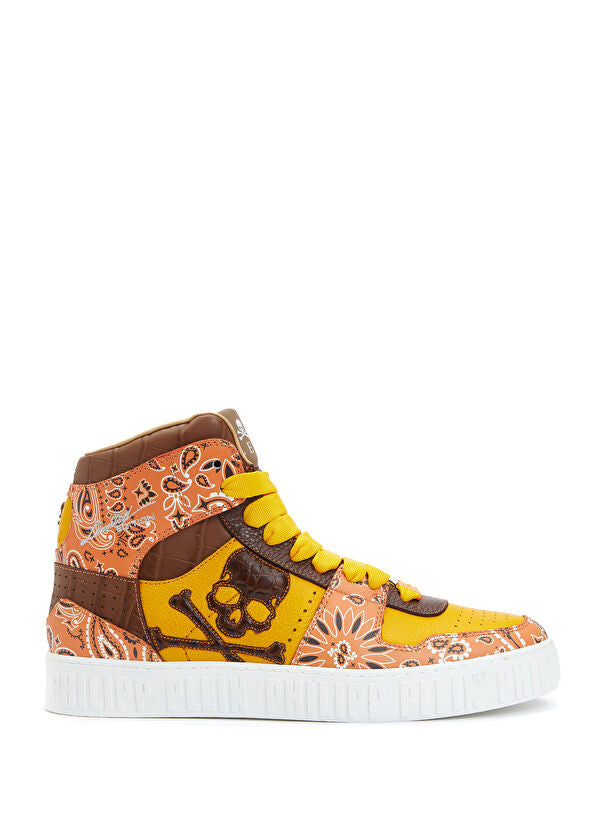 Philipp Plein Orange Scarf Patterned Men's Ankle High Sneaker