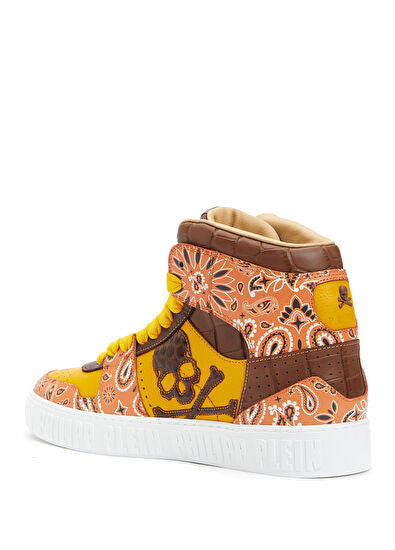 Philipp Plein Orange Scarf Patterned Men's Ankle High Sneaker