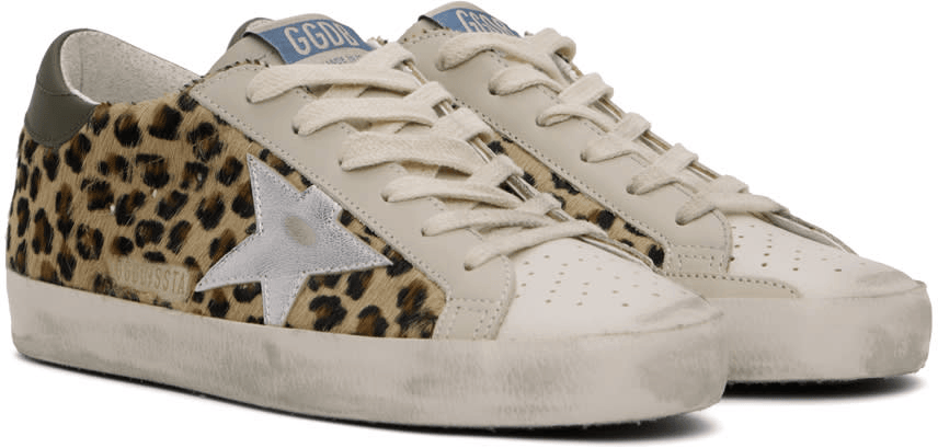 Men's SSENSE Exclusive White Super-Star Sneakers In Beige Brown Black Silver
