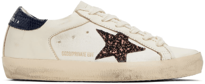 Men's SSENSE Exclusive White Super-Star Sneakers In Navy Brown