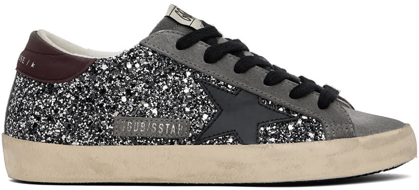 Men's SSENSE Exclusive White Super-Star Sneakers In Silver Black Wine