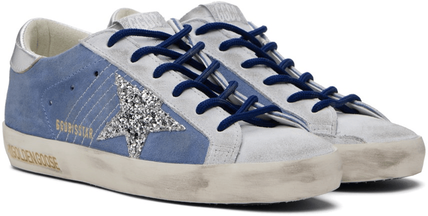 Men's SSENSE Exclusive White Super-Star Sneakers In Silver Blue Gray