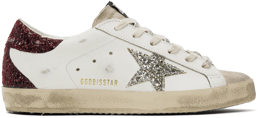 Men's SSENSE Exclusive White Super-Star Sneakers In White Bordeaux Silver