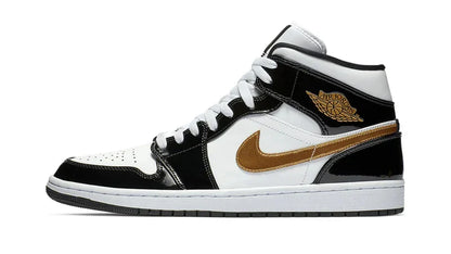 Men's Air Jordan 1 Mid Black Gold Patent Leather Shoes